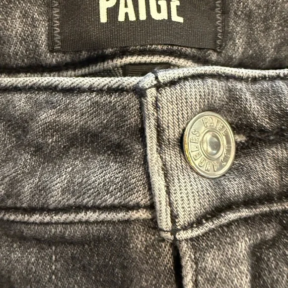 PAIGE Cindy High Rise Straight Leg Raw Hem Jeans Ash Black Gray 28 - Picture 11 of 12